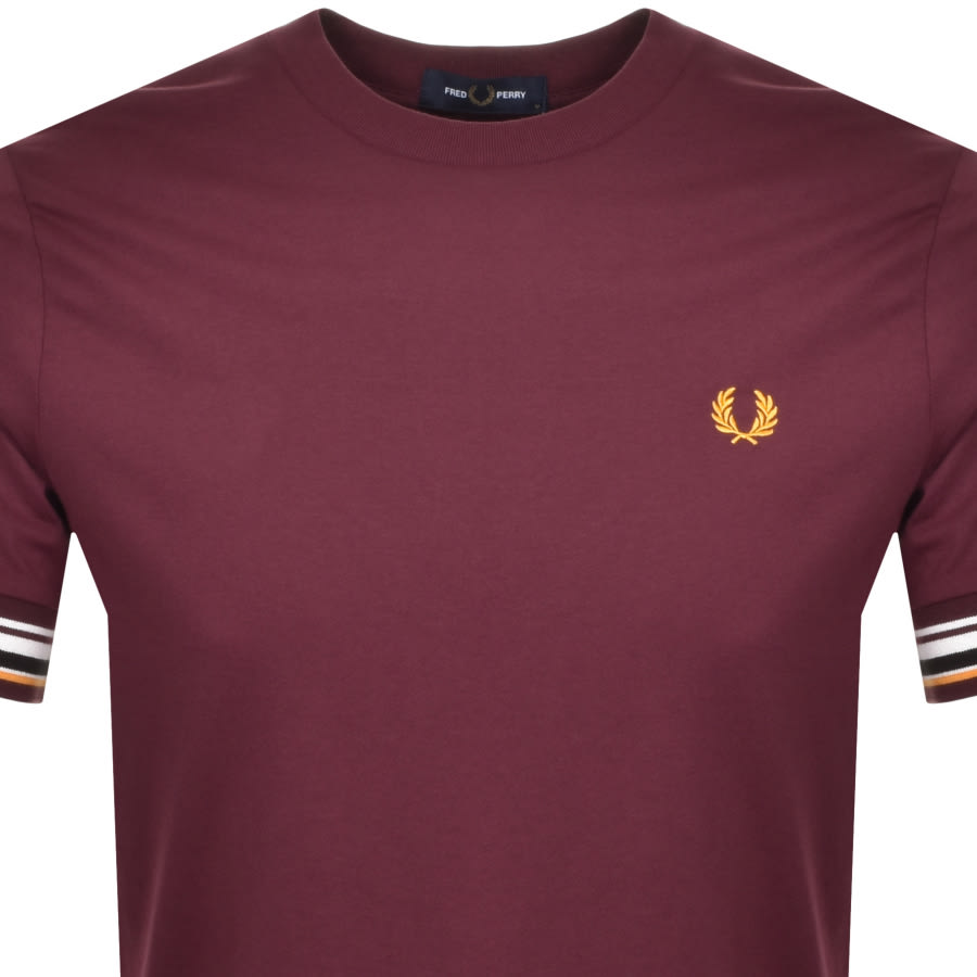 Alternative Image for ProductFred Perry Striped Cuff T Shirt Mahogany2